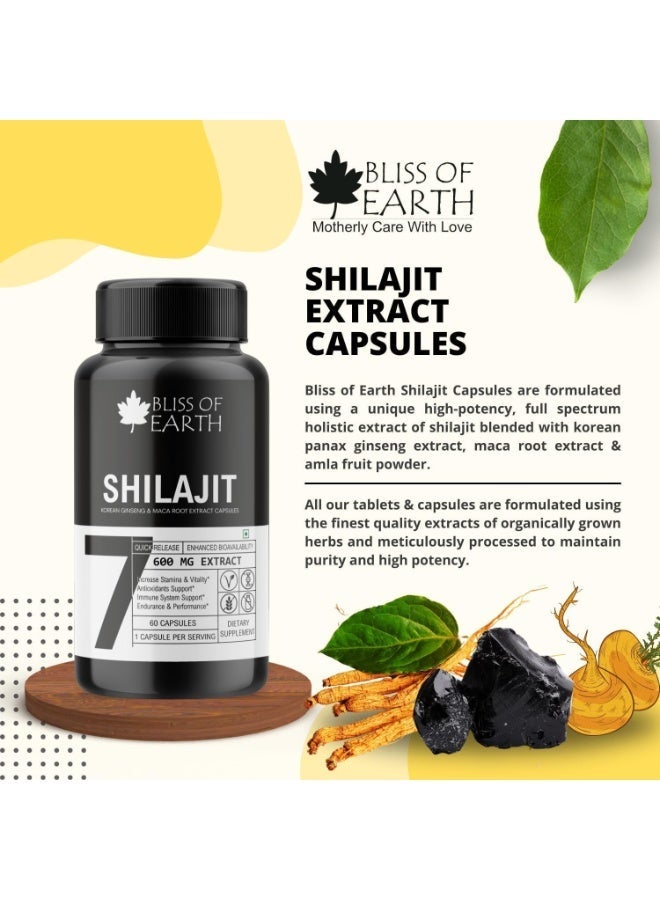 BLISS OF EARTH Shilajit Capsules for Men & Women, 600mg Per Serving, 60 Count, Pure Himalayan Shilajit Extract with Fulvic Acid, Plant-Based Supplement for Energy, Focus & Daily Wellness Support pack of 2 - Image 3